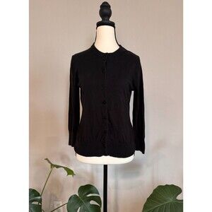 J.CREW $79 Women M 100% Cotton Black 3/4 Sleeve Button Front Cardigan Minimalist